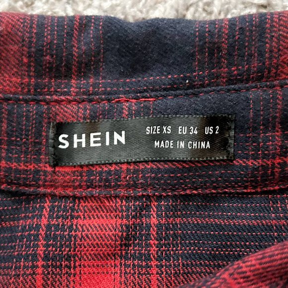 🛍️ SHEIN Red Black Checkered Button-Down Womens Size XS - Picture 3 of 7